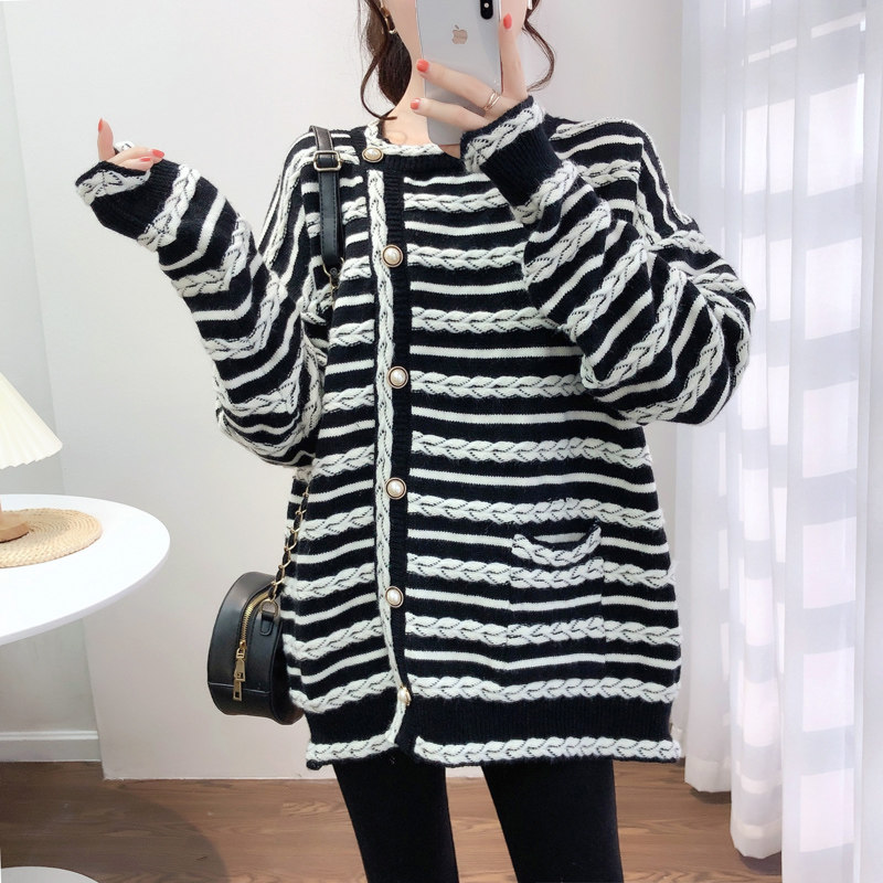 Pregnancy Woman Dress Autumn Clothing Suit Fashion style Autumn Winter Sweater With Large Size Striped Knit Cardiovert Jacket Pregnant Woman Spring Autumn Blouse