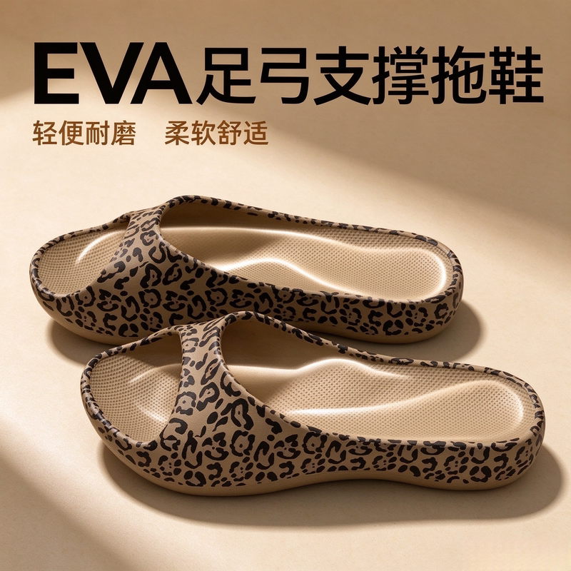 Women's Leopard Print Slip-On Slippers 2026 New Indoor Home Soft-Soled Anti-Odor Arch Support Sandals