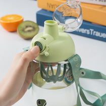 Student and childrens kettle portable and fall-resistant Tritan fresh cartoon straight drinking cup with tea partition strap large capacity cup