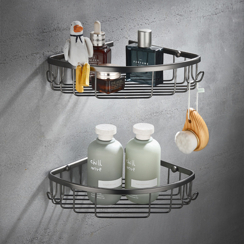 304 stainless steel bathroom triangle basket wall mounted bathroom plastic frame punched shower room double - deck collector