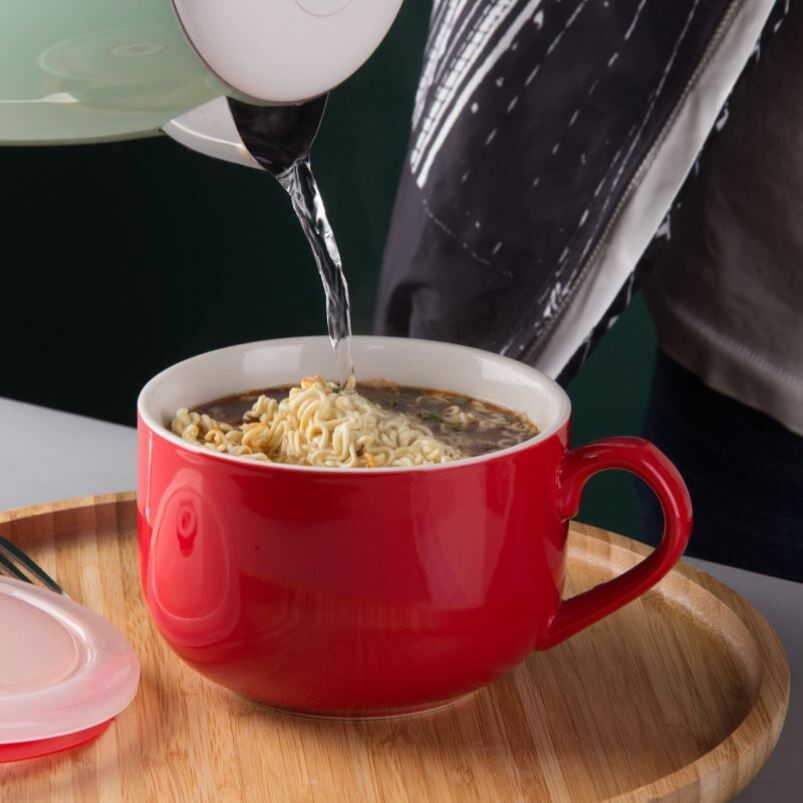 Cup for brewing lotus root powder ceramic mug large capacity with lid spoon household milk oatmeal breakfast cup instant noodle cup