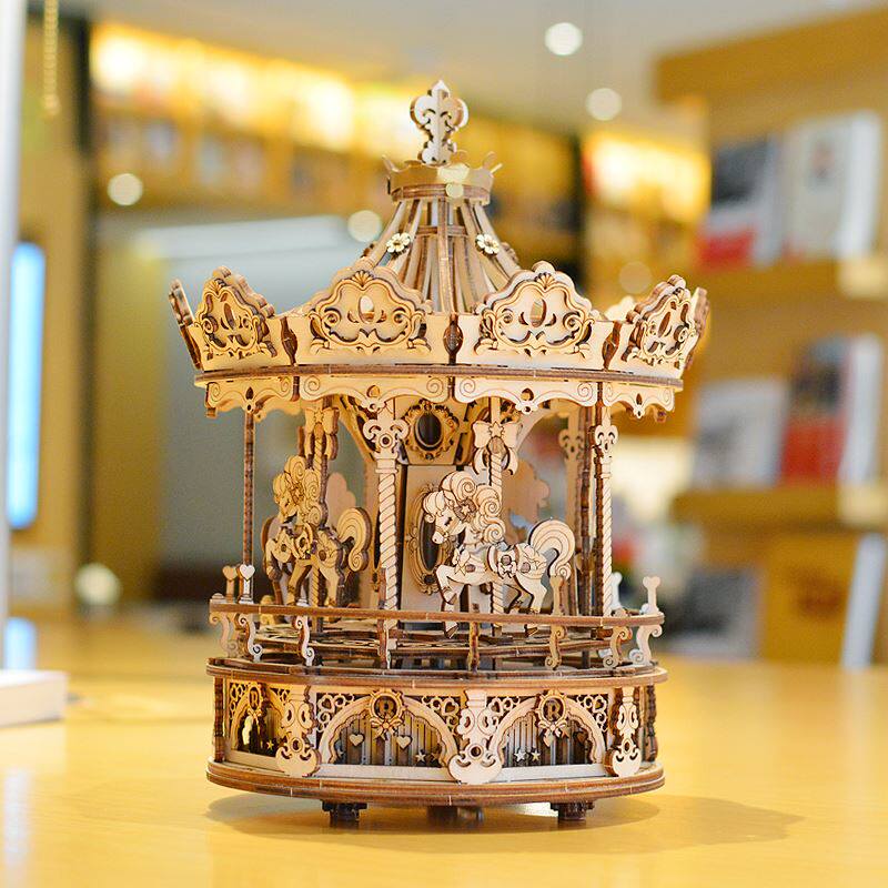 High difficulty tech small making hand-assembled skyscraper wooden music box male children with gifts for birthday