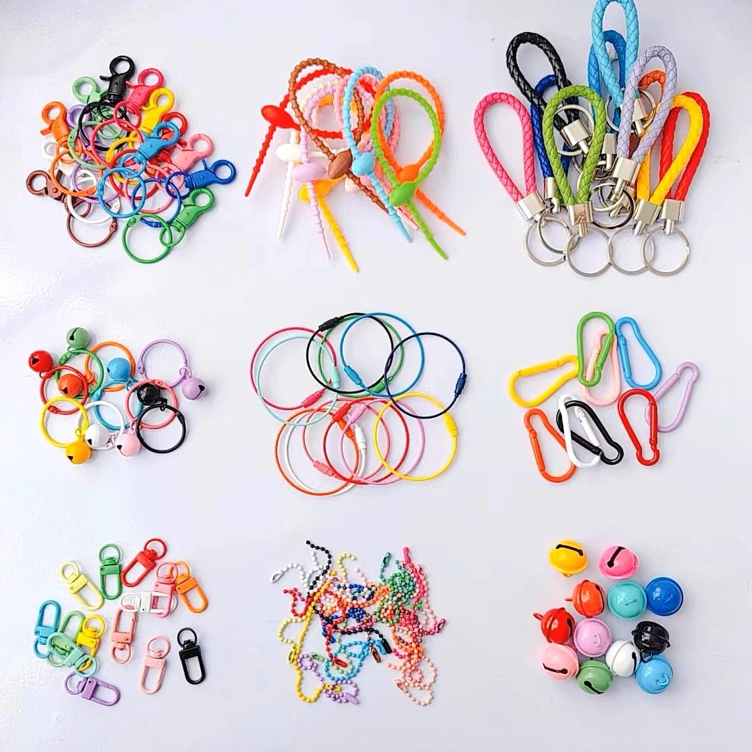 Pindu DIY Keychain Metal Accessories Wire Ring Door Buckle Silicone Leather Cord Pendant Snap Ring Small Bell Spring Buckle