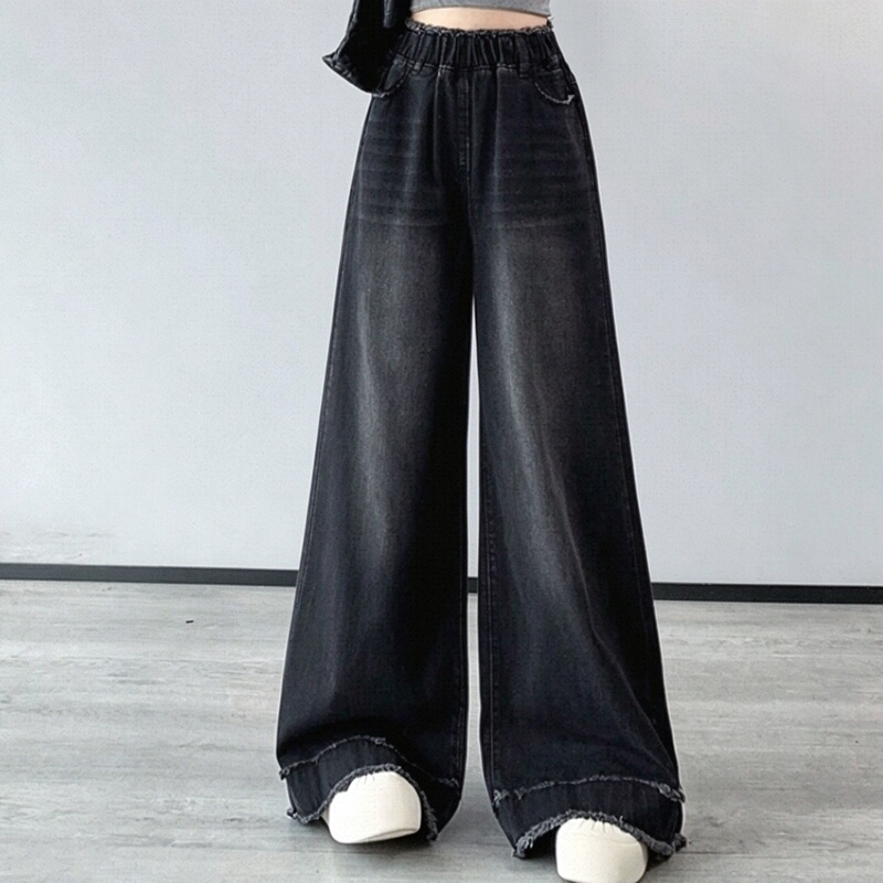 Plus-Size Beautiful Fat Girl High-Waisted Wide-Leg Jeans for Women 2026 New Elastic Waist Loose Slimming Floor-Length Pants