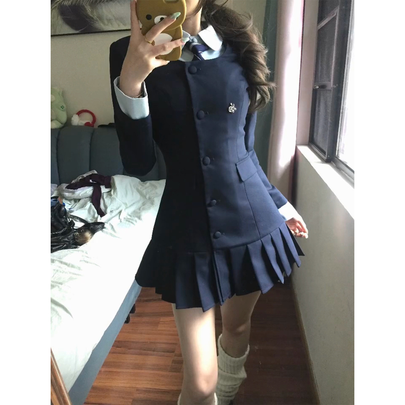 Elegant and Sophisticated Blue Blazer Dress for Women, Early Autumn 2026 New Korean Style Short Skirt Set Elegant and Sophisticated Blue Blazer Dress for Women, Early Autumn 2026 New Korean Style Short Skirt Set