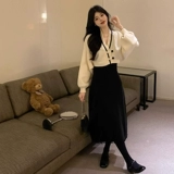 Трикотажный весенний свитер, летняя длинная юбка, комплект, французский стиль, городской стиль