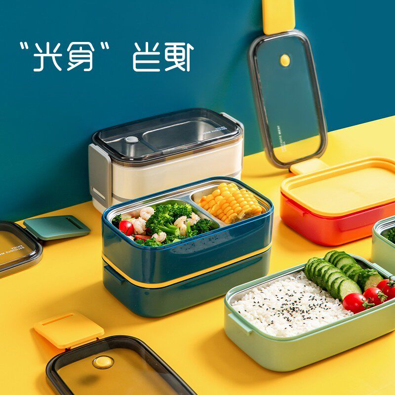 Japanese 304 stainless steel thermal insulation lunch box office workers separate lunch box double-layer microwave oven can heat student lunch boxes