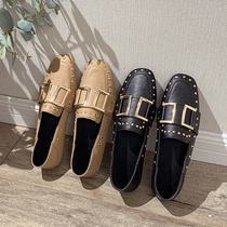 Japanese Beans Shoes Women 2022 Spring new Inn Wind Shoes Small Leather Shoes Women Flat Bottom Single Shoes Rivets Lefu Shoes Children