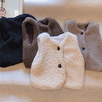 Japan Autumn Winter Dress New Korean Version Girl Lamb Wool Thickened warm waistcoat Vest Day Ensemble Children baby Kamshoulder