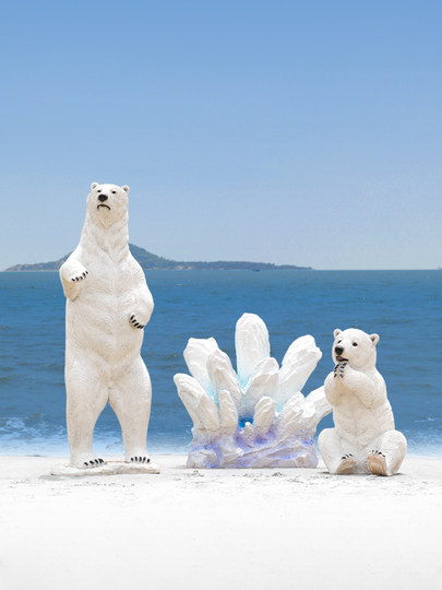 Simulated Polar Bear Ornaments, Outdoor Ocean Theme Park, Ice and Snow World Decoration, Fiberglass Animal Sculptures