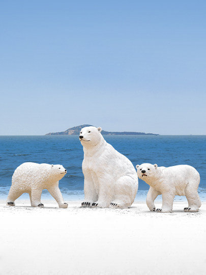 Simulated Polar Bear Ornaments, Outdoor Ocean Theme Park, Ice and Snow World Decoration, Fiberglass Animal Sculptures