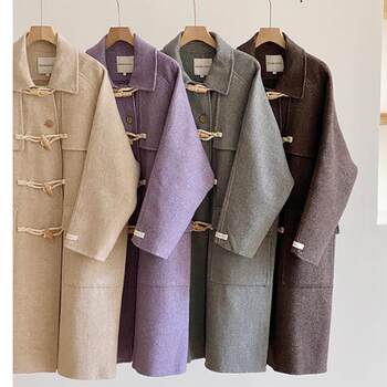 廓形主义双面手缝羊毛大衣牛角扣韩系学院风 004