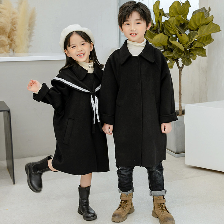 Han Edition Children's Cashmere Coat 2021 Fall and Winter New Child Hand - sided Wool Coat Boy and Girl Tide