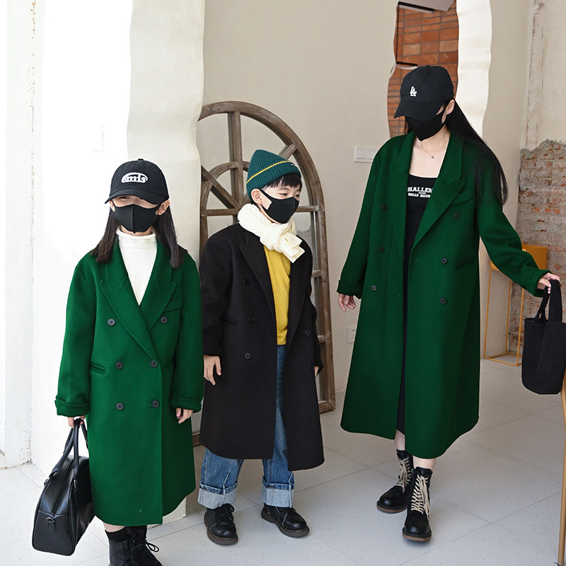 Han Edition Child's Paternity Cashmere Coat Boy and Girl Boy and Girl in the Autumn Winter and Mid-Winter Surface Double-Face Funky