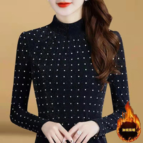 Half-high collar plus fleece bottoming shirt for middle-aged women 2022 autumn and winter new fashion long-sleeved plus-size womens fashion t-shirt trend