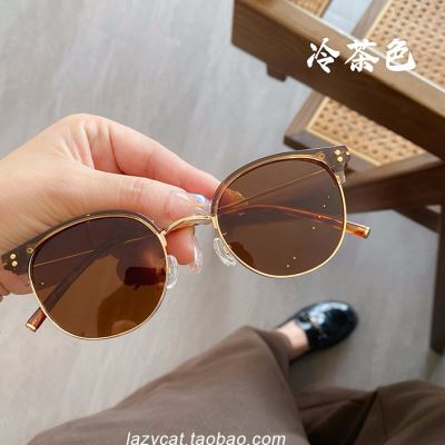 New Gold Wire Cold Tea Color Sunglasses Female small face myopia can be matched with 2022 new polarized sunglasses male drive-Taobao