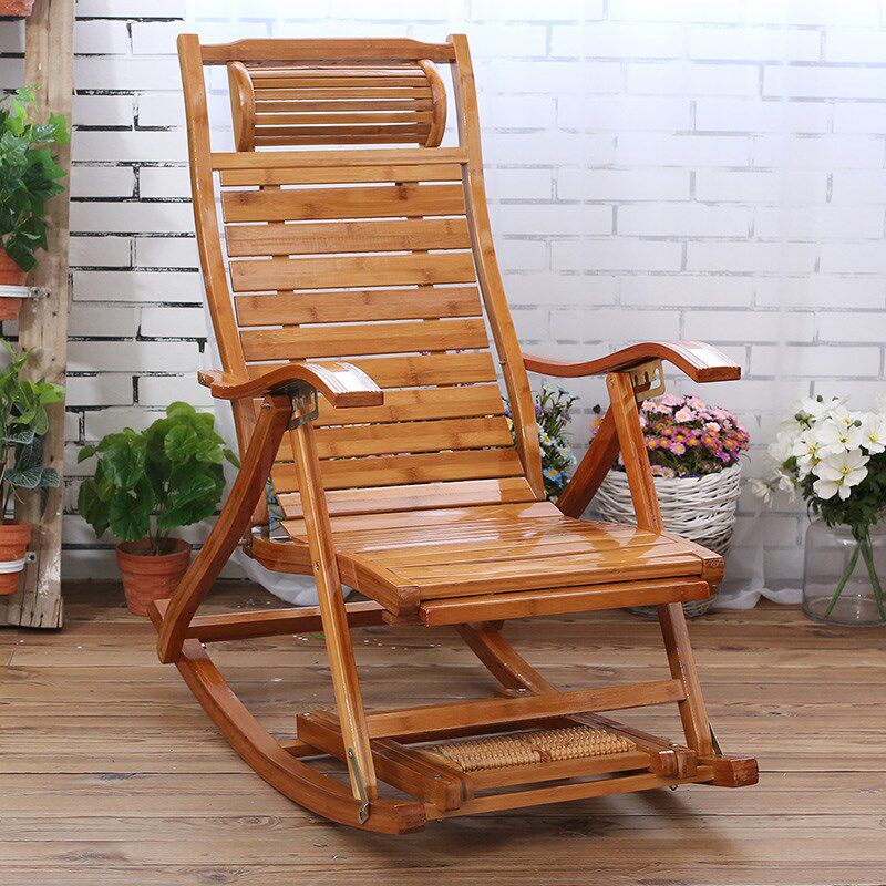 Folding recliner adult bamboo rocking chair home nap cool chair elderly leisure leisure chair solid wood back chair