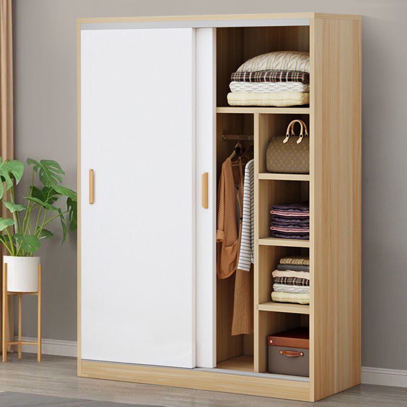Wardrobe sliding door solid wood panel modern minimalist wardrobe economical simple storage cabinet storage cabinet children's wardrobe