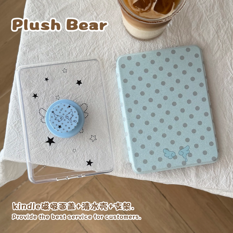 [Magnetic Detachable - Vertical Screen Support] Polka Dot Wings Suitable for Kindle Pw6 Magnetic Detachable Clear Case, Ireader Light4, Hanwang Clear6, Detachable Magnetic Stand 7inch