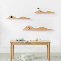New Chinese Living Room Background Wall Decoration Solid Wood Zen Wall Decoration Mountain Shape Combination Shelf Tea Room Wall Stand