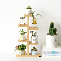 Succulent Plant Placement Rack Small Bonsai Green Plant Rack Solid Wood Rack Table Top Balcony Green Plant Multi-Layer Decorative Small Rack