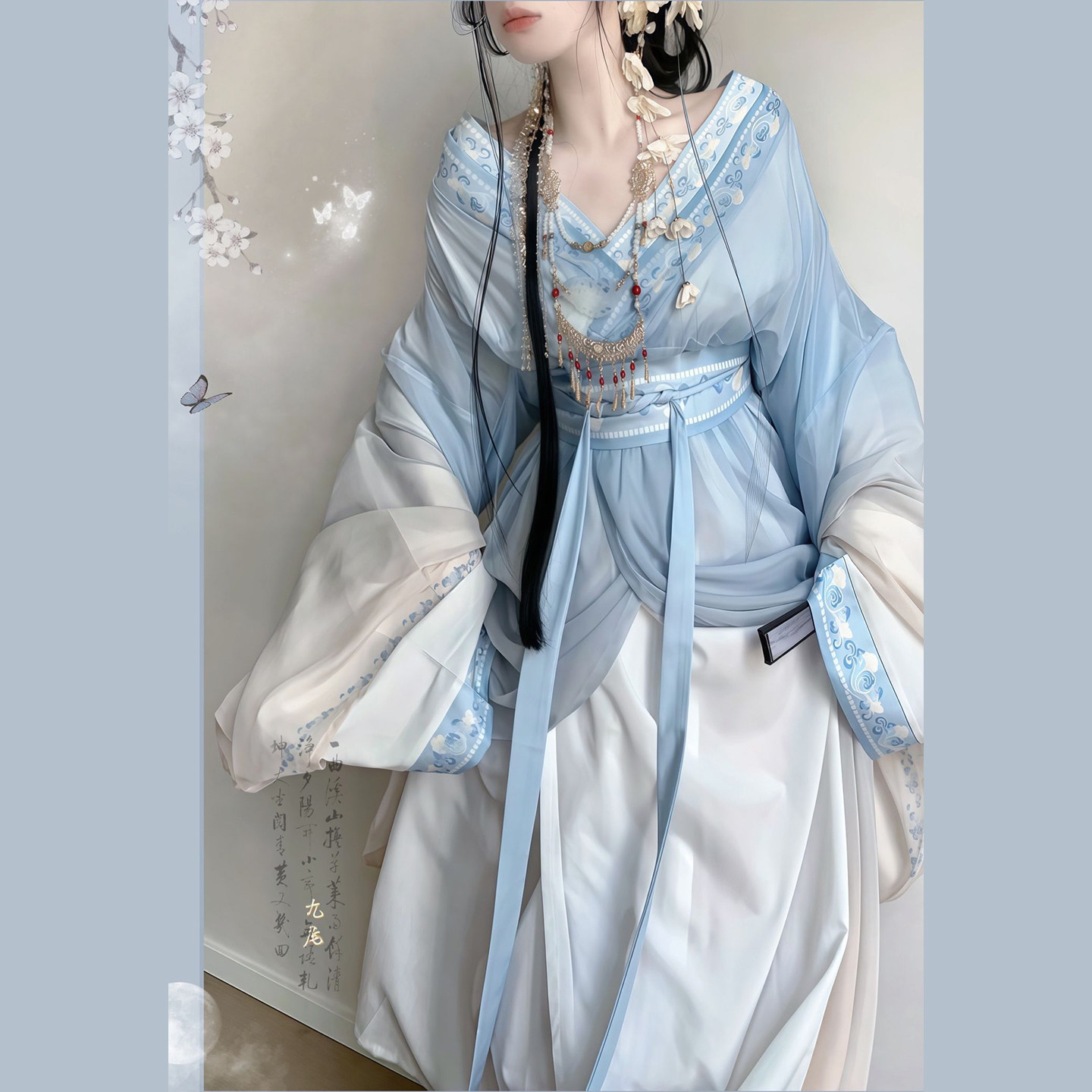 女性用オリジナル漢服【金蘭】衛晋風古代衣装 クロスカラー ストレートヘム 腰丈 戦国ローブ 2026年新作 大人用セット
