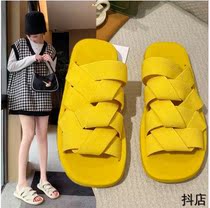 Barley home Jingjing-braided elastic slippers female outer wear(high-end version) BV braided elastic band slippers female summer