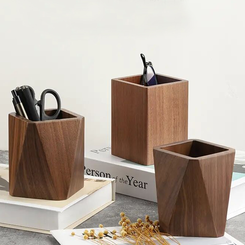 Black Walnuts Wooden Pen Holder Creative Solid Wood Containing Box Office Desktop Pendulum Pieces Pen Holder Walnuts Senior Feel Light Lavish-Taobao