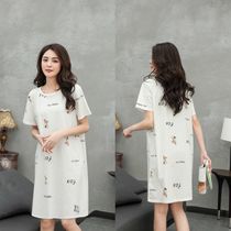 Cotton nightgown womens pajamas short sleeves summer new cute princess style Korean version of fattened size can be worn outside nightgown