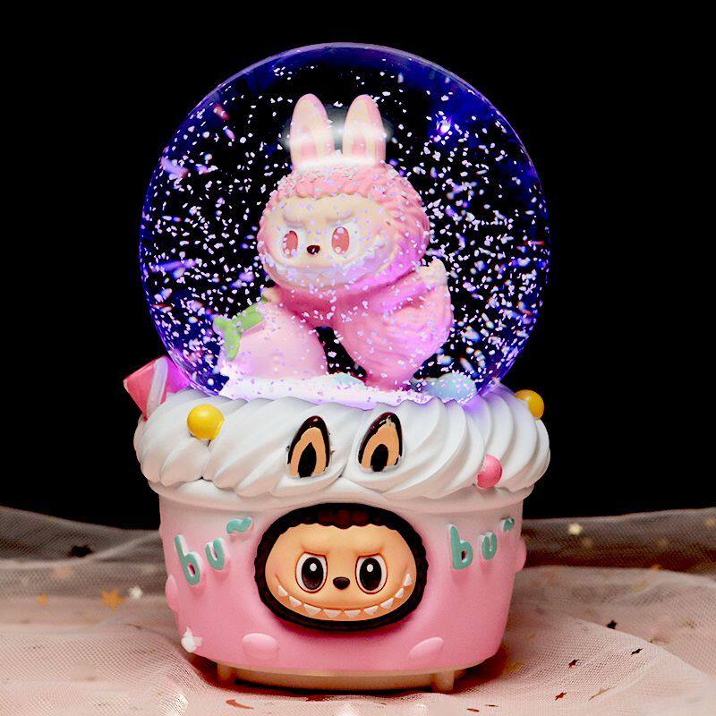 Украшение музыкальной шкатулки с хрустальным шаром Labub, светящаяся самовращающаяся музыкальная шкатулка, украшение рабочего стола, подарок на день десятилетней девочки
