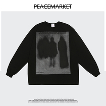 PEACEMARKET dark black men and women oversize loose and velvety weaters American hip-hop long-sleeved T-shirt