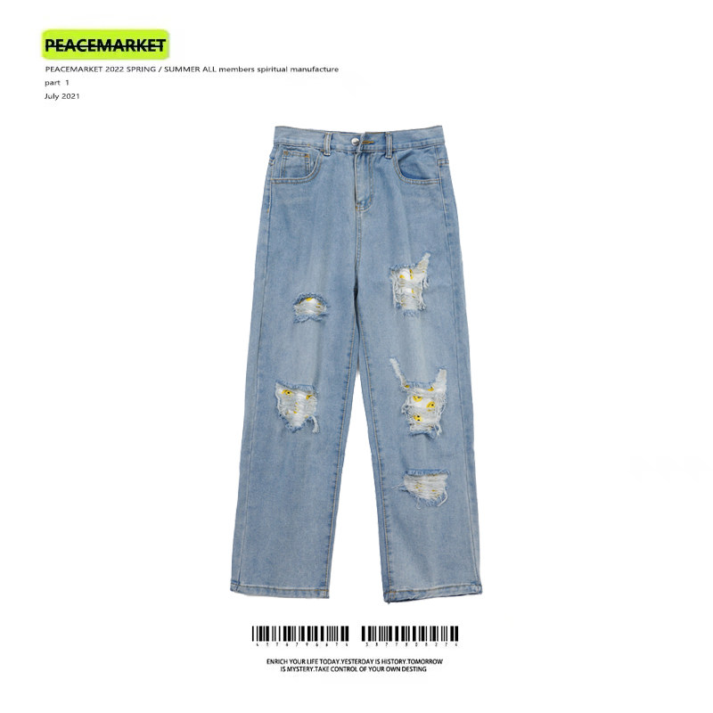 PEACEMARKET high street jeans for men and women oversize hip-hop retro street ripped wide-leg pants