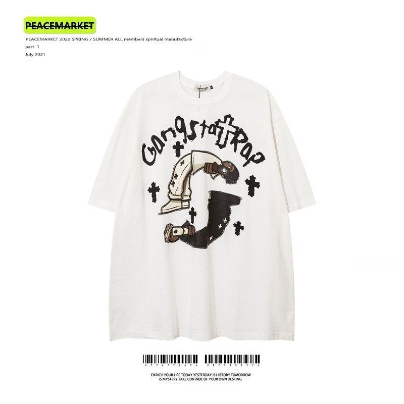 PEACEMARKET Personality Creative Cartoon Loose Short Sleeve T-shirts for men and women over-Size Street Hip Hop Clothes