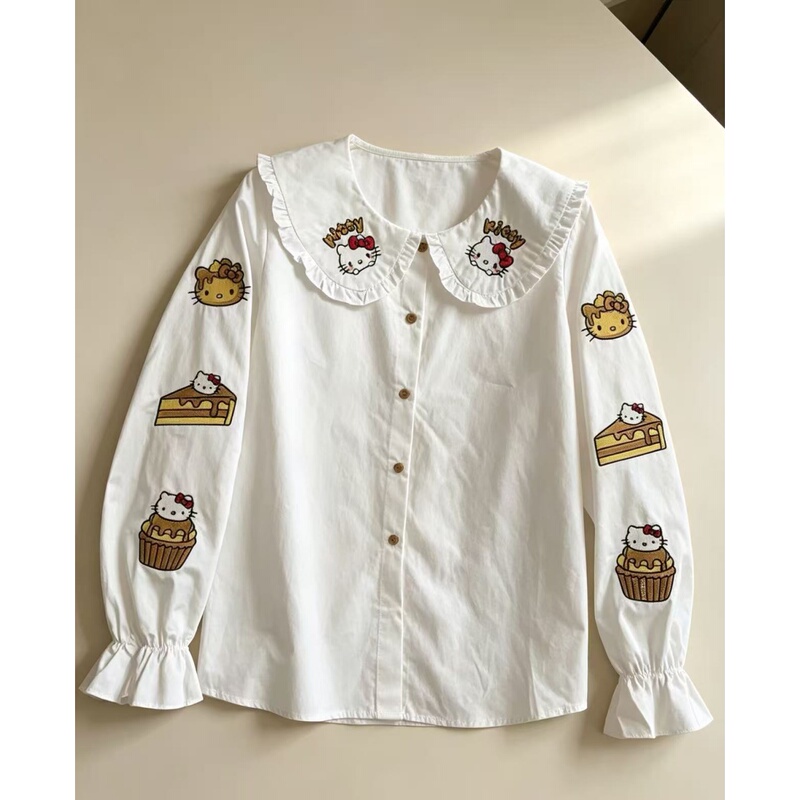 Kt Cat Embroidered Shirt with Doll Collar, New Autumn 2026 Trendy Style, Age-Reducing, Versatile Loose Top for Chubby Girls 9003 Kt Cat Embroidered Shirt with Doll Collar, New Autumn 2026 Trendy Style, Age-Reducing, Versatile Loose Top for Chubby Girls 9003