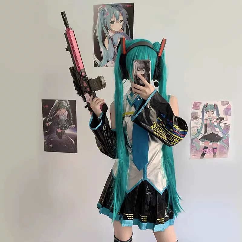 Косплей-костюм MIKU Formula Suit, лаковая юбка в стиле JK, наушники (парик опция)