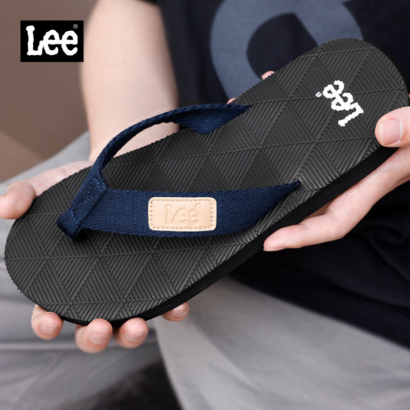 Lee Slippers Men's Summer Herringbone Tug Wave Outside Wearing Beach Sandals Subminima Thick Base Anti Slip Summer Style Angle Cool Tug