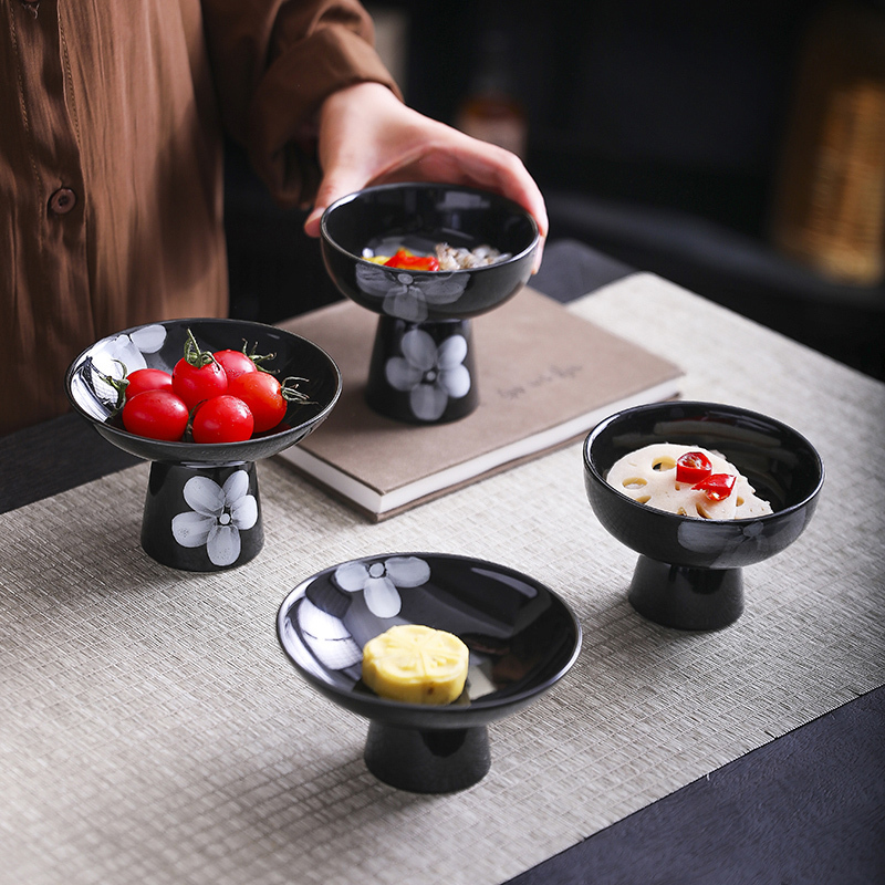 Creative Black Mist Flower Dessert Bowl, Niche Retro Ice Cream Dish, Handmade Art Goblet Bowl, Ceramic Tableware for Home Use