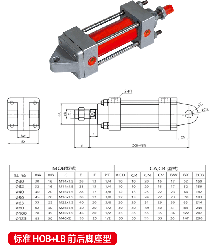 Xi lanh xi lanh thủy lực hạng nặng HOB50 đầy đủ loại thanh giằng hai chiều 40/63/80/100X50X125X150 * 200 phục hồi xi lanh thủy lực xilanh thủy lực 80 tấn