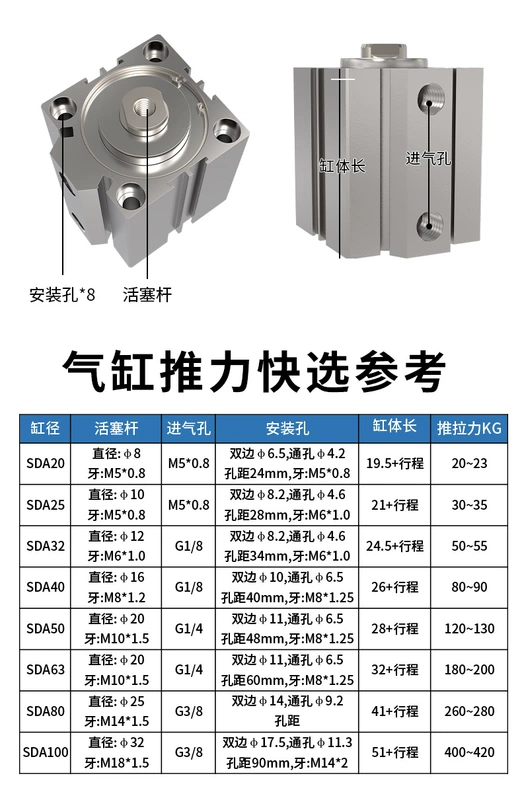 SDA xi lanh mỏng bách khoa toàn thư khí nén nhỏ 63 mini 20/25/30/32/40/50*5*10*15*50*60 xi lanh thuy luc 2 chieu xi lanh thủy lực 1 tấn