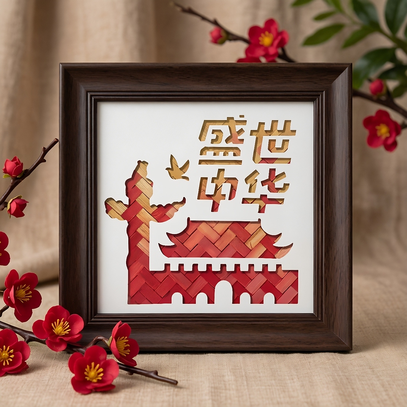 National Day DIY Hollow-Out Bamboo Weaving Painting Handmade Materials Patriotic Salon Team Building Activity Photo Frame Decorative Painting