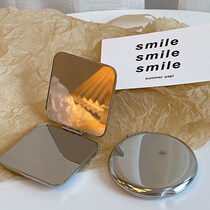 ins lukewarm wind minimalist with double sided makeup mirror with small mirror children stainless steel anti-fall small number hands to take up makeup mirror