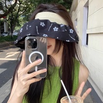 2024 Pleated Stitched Straw Shell Sun Hat Trendy Sun Protection UV Cute Big Eaves Flower Empty Top Hat for Women