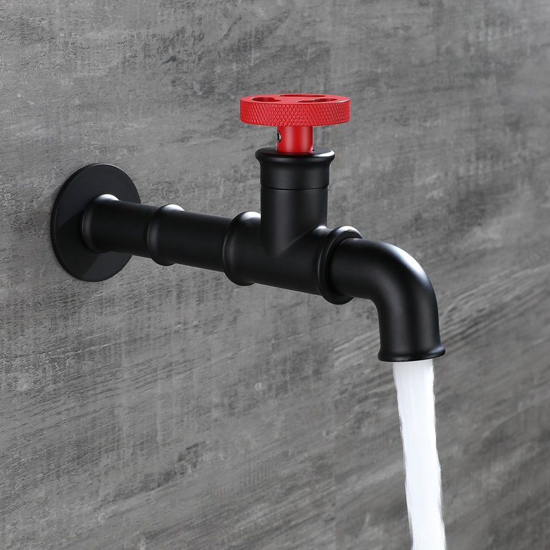 Black Mpier Cloth Pool Tap Full Copper Single Cold Quick Open Red Mop Pool Fully Automatic Lengthened Balcony Water Nozzle Bathroom