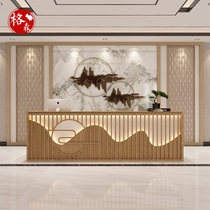 New Chinese retro ancient bar Restaurant Tea House Solid Wood Collection Silver Desk Pick-ear Health Minjuku Desk Receptionist Desk Counter