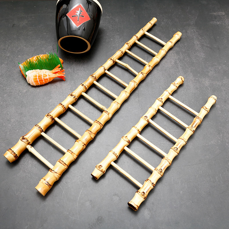 Hotel catering sashimi plate decoration artistic conception embellishment cold cut decoration dishes creative flowers and plants small bamboo ladder plate decoration