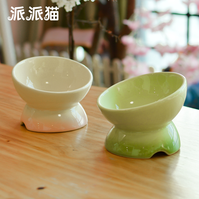 Send cat ceramic cat bowl to anti-overturn cat basin slash high-foot cat food bowl to protect cervical dog drink bowl pet