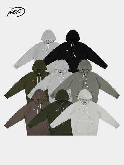 限时清仓福利NICEID彩标运动卫衣厚绒款男潮流休闲连帽套头美式