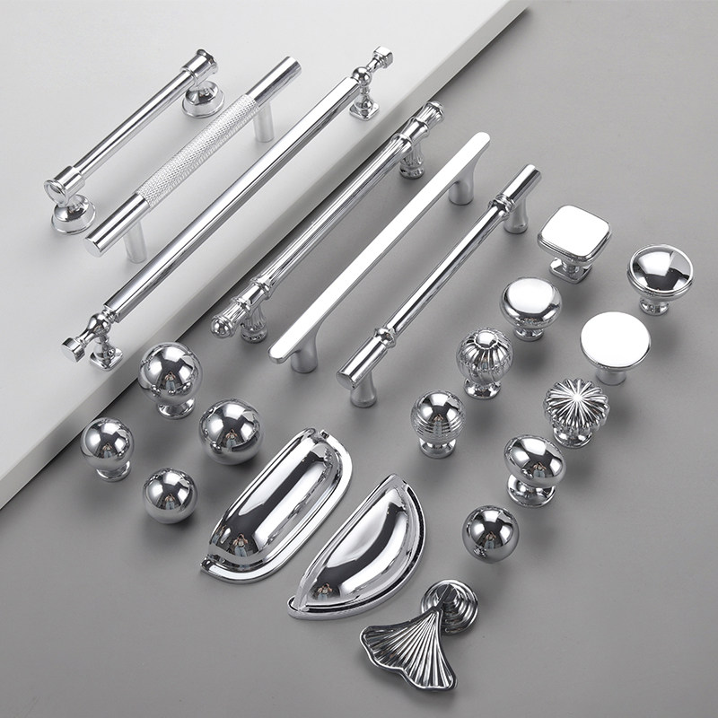 High-End Silver Handle, Modern Minimalist Cabinet Drawer Wardrobe Door Handle, Bright Chrome Semi-Circular Handle, Single-Hole Hardware