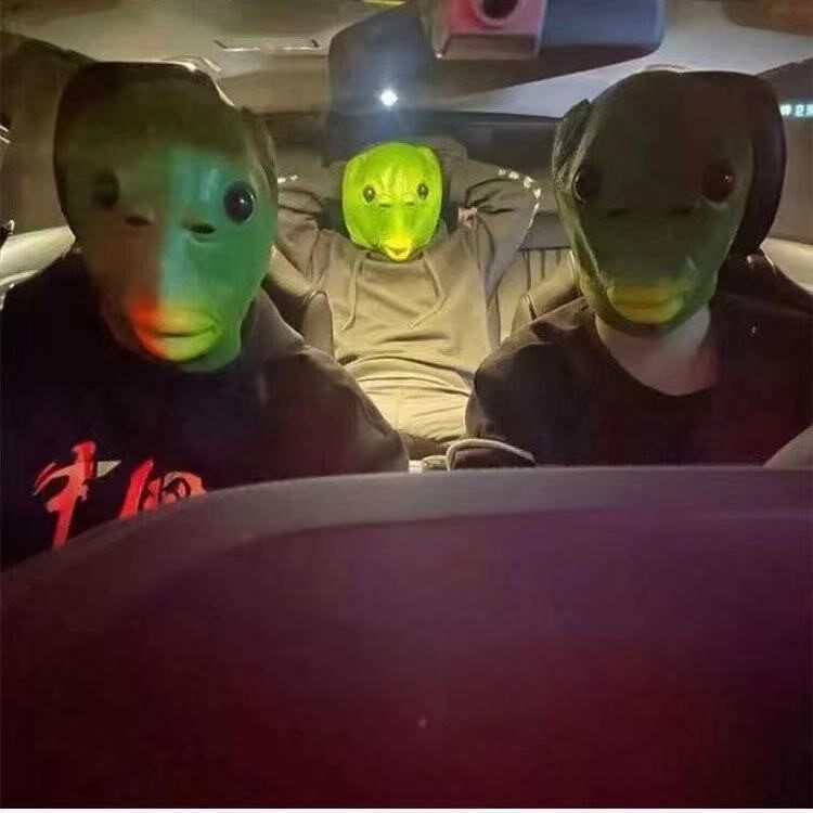 Shake-up green head fish head set mask cute to blame funny sand sculpted fish head to blame green fish man net red full face theorizer