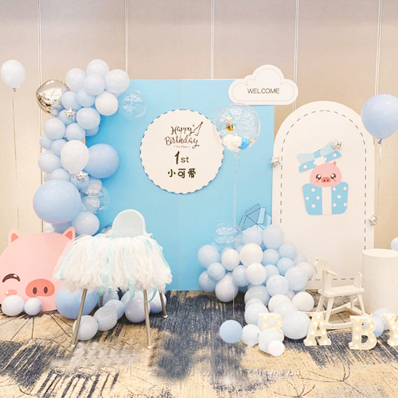 Small Pig 100 Days Full Moon Balloon Party Scene Decoration Male And Female Baby One Year Birthday Arrangement Kt Board Background Wall-Taobao
